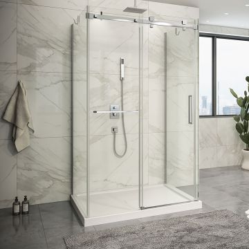 Porte de douche 48 po x Piazza 2.0 42 po chrome sur mur