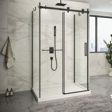 Porte de douche 48 po x Piazza 2.0 42 po noir mat sur mur