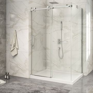 Porte de douche 54 po x Piazza 2.0 32 po en coin chrome fermeture sur mur mur à gauche porte à gauche