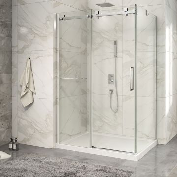 Porte de douche 54 po x Piazza 2.0 36 po en coin chrome fermeture sur retour mur à gauche porte à droite