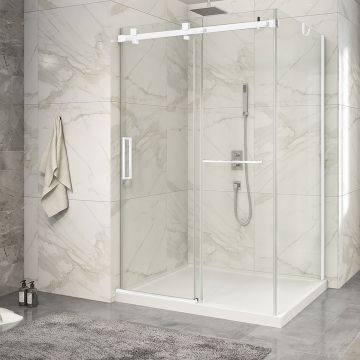 Porte de douche 54 po x Piazza 2.0 42 po en coin blanc mat fermeture sur mur mur à gauche porte à gauche