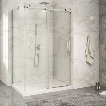 Porte de douche 54 po x Piazza 2.0 32 po en coin chrome fermeture sur mur mur à droite porte à droite
