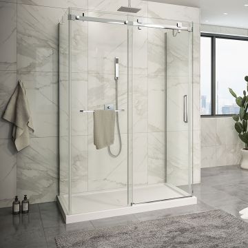 Porte de douche 54 po x Piazza 2.0 32 po chrome sur mur
