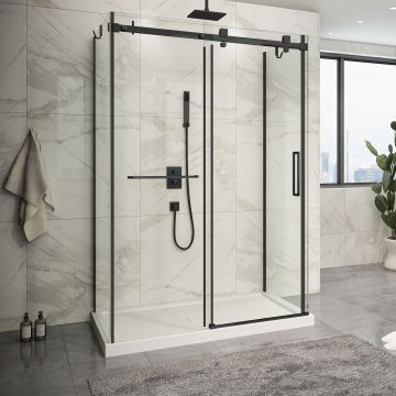 Porte de douche 54 po x Piazza 2.0 36 po noir mat sur mur