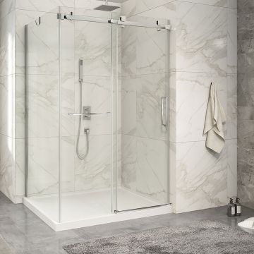 Porte de douche 54 po x Piazza 2.0 42 po en coin chrome fermeture sur mur mur à droite