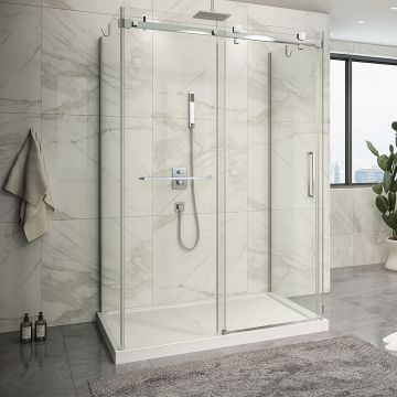 Porte de douche 54 po x Piazza 2.0 42 po chrome sur mur