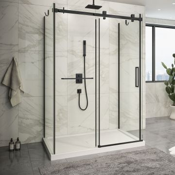 Porte de douche 54 po x Piazza 2.0 42 po noir mat sur mur
