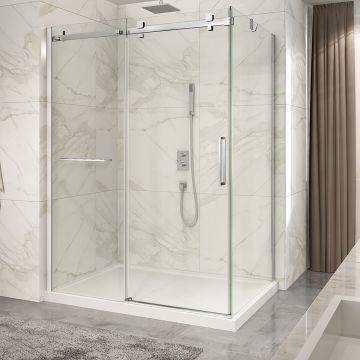 Porte de douche 60 po x Piazza 2.0 42 po en coin chrome fermeture sur retour mur à gauche porte à droite