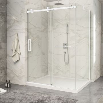 Porte de douche 60 po x Piazza 2.0 42 po en coin blanc mat fermeture sur mur mur à gauche porte à gauche