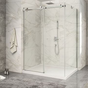 Porte de douche 60 po x Piazza 2.0 42 po en coin chrome fermeture sur mur mur à gauche porte à gauche