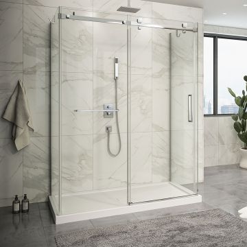 Porte de douche 60 po x Piazza 2.0 32 po chrome sur mur
