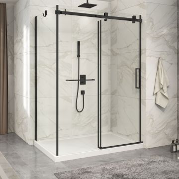 Porte de douche 60 po x Piazza 2.0 36 po en coin noir mat fermeture sur mur mur à droite
