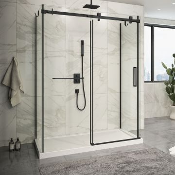 Porte de douche 60 po x Piazza 2.0 36 po noir mat sur mur