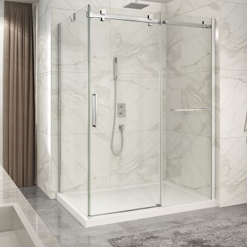 Porte de douche 60 po x Piazza 2.0 42 po en coin chrome fermeture sur retour mur à droite porte à gauche