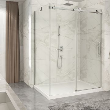 Porte de douche 60 po x Piazza 2.0 42 po en coin chrome fermeture sur mur mur à droite