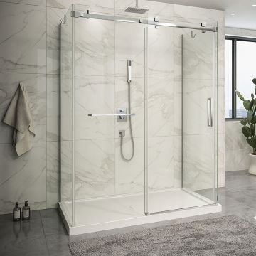 Porte de douche 60 po x Piazza 2.0 42 po chrome sur mur
