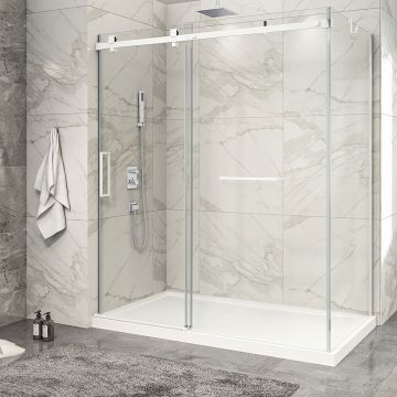 Porte de douche 72 po x Piazza 2.0 32 po en coin blanc mat fermeture sur mur mur à gauche porte à gauche