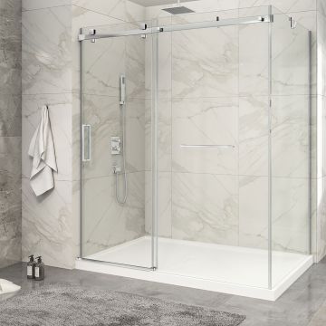 Porte de douche 72 po x Piazza 2.0 42 po en coin chrome fermeture sur mur mur à gauche porte à gauche