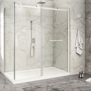 Porte de douche 72 po x Piazza 2.0 32 po en coin blanc mat fermeture sur retour mur à droite porte à gauche