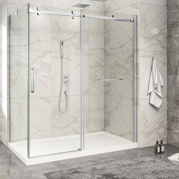 Porte de douche 72 po x Piazza 2.0 32 po en coin chrome fermeture sur retour mur à droite porte à gauche