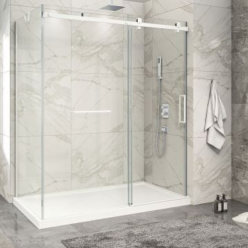 Porte de douche 72 po x Piazza 2.0 32 po en coin blanc mat fermeture sur mur mur à droite porte à droite