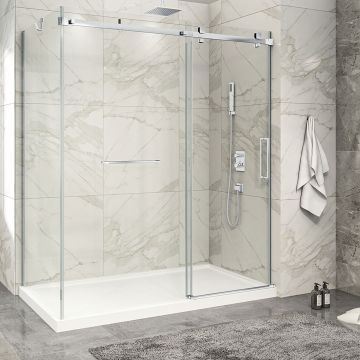 Porte de douche 72 po x Piazza 2.0 32 po en coin chrome fermeture sur mur mur à droite porte à droite