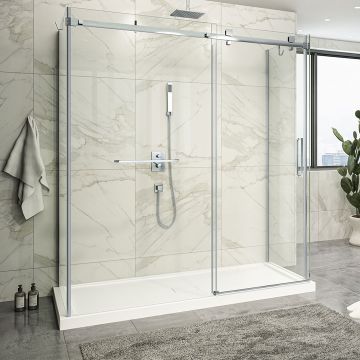 Porte de douche 72 po x Piazza 2.0 32 po chrome sur mur