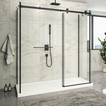 Porte de douche 72 po x Piazza 2.0 32 po noir mat sur mur