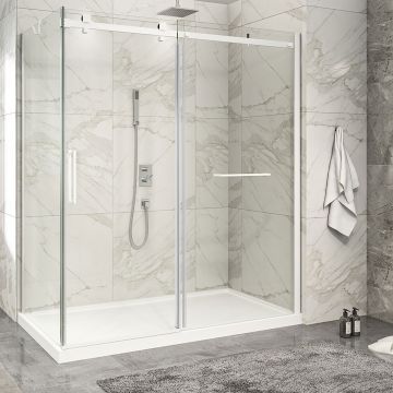 Porte de douche 72 po x Piazza 2.0 36 po en coin blanc mat fermeture sur retour mur à droite porte à gauche