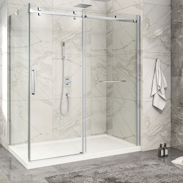 Porte de douche 72 po x Piazza 2.0 36 po en coin chrome fermeture sur retour mur à droite porte à gauche