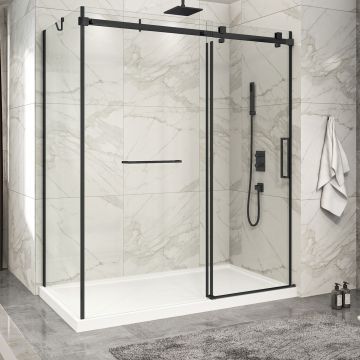 Porte de douche 72 po x Piazza 2.0 36 po en coin noir mat fermeture sur mur mur à droite