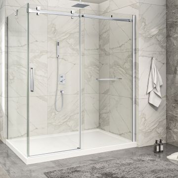 Porte de douche 72 po x Piazza 2.0 42 po en coin chrome fermeture sur retour mur à droite porte à gauche
