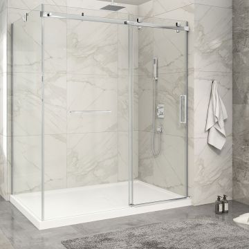 Porte de douche 72 po x Piazza 2.0 42 po en coin chrome fermeture sur mur mur à droite