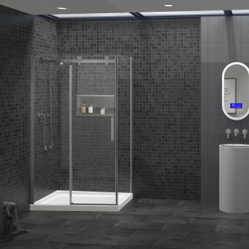 Porte de douche Piazza 54 po x 36 po en coin rectangulaire Chrome