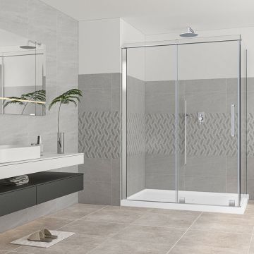 Porte de douche 60 po x Quadro 42 po en coin chrome fermeture sur retour mur à droite porte à gauche