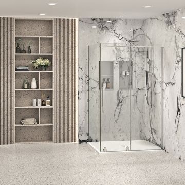 Porte de douche 48 po x Slim 36 po en coin chrome fermeture sur retour mur à droite porte à gauche