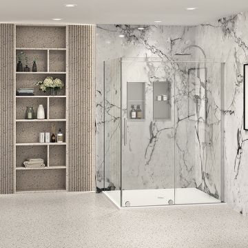 Porte de douche 60 po x Slim 42 po en coin chrome fermeture sur retour mur à droite porte à gauche