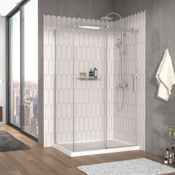 Porte de douche 48 po x Vaia 32 po en coin chrome fermeture sur mur mur à droite porte à droite