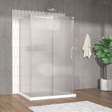 Porte de douche 48 po x Vaia 36 po chrome sur mur porte à droite en chrome et verre flûte
