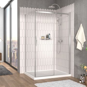 Porte de douche 48 po x Vaia 42 po en coin chrome fermeture sur retour mur à droite porte à gauche