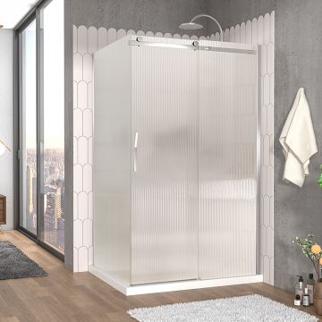 Porte de douche 48 po x Vaia 42 po en coin chrome fermeture sur retour mur à droite porte à gauche en chrome et verre flûte