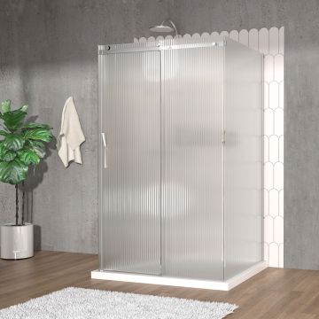 Porte de douche 48 po x Vaia 42 po chrome sur mur porte à gauche en chrome et verre flûte