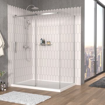Porte de douche 60 po x Vaia 42 po en coin chrome fermeture sur mur mur à gauche porte à gauche