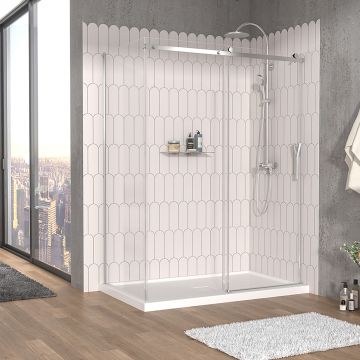Porte de douche 60 po x Vaia 32 po en coin chrome fermeture sur mur mur à droite porte à droite