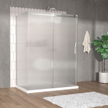 Porte de douche 60 po x Vaia 36 po chrome sur mur porte à droite en chrome et verre flûte