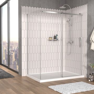 Porte de douche 60 po x Vaia 42 po en coin chrome fermeture sur mur mur à droite porte à droite
