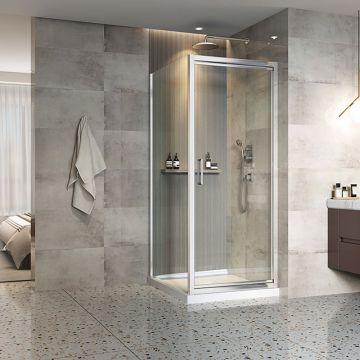 Porte de douche 32 po x Xenia 42 po en coin chrome carré mur à droite