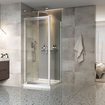 Porte de douche 36 po x Xenia 42 po en coin chrome carré mur à gauche