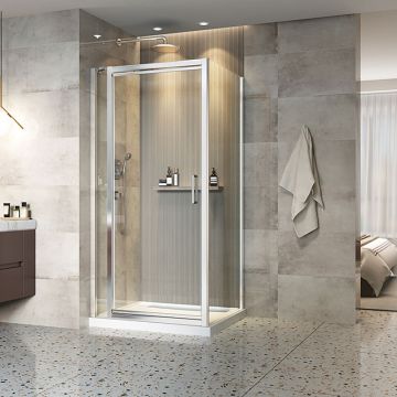 Porte de douche 42 po x Xenia 32 po en coin chrome rectangulaire porte décentrée mur à gauche