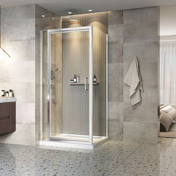 Porte de douche 42 po x Xenia 36 po en coin chrome rectangulaire porte décentrée mur à gauche